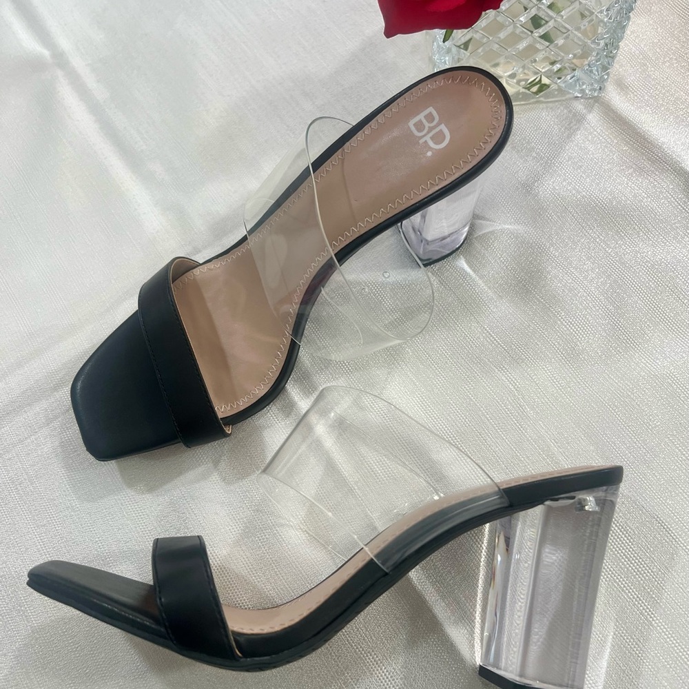 New BPNaomi Clear strap Block Heel Sandals Black Faux Leather Women’s size 8.5 M - Picture 4 of 16